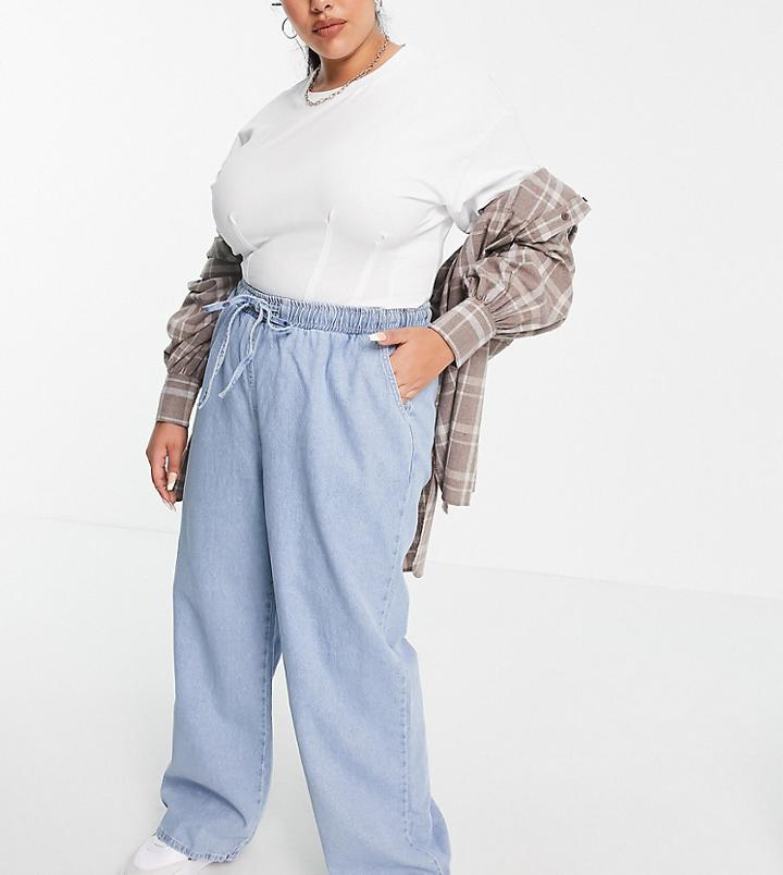 Asos Design Curve Pull On Jeans In Midwash-blues