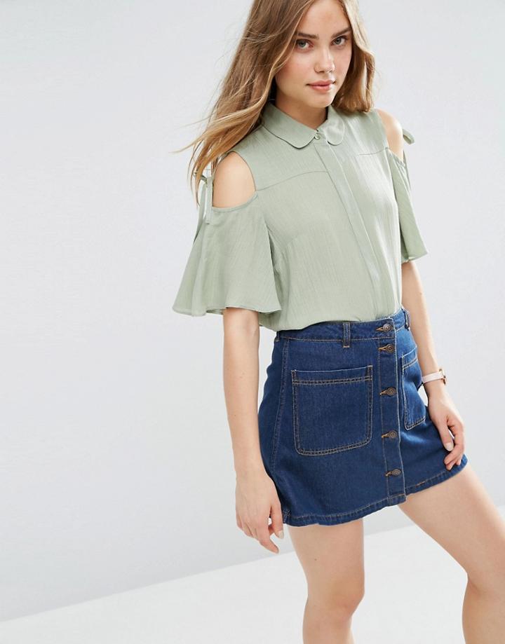 Asos Casual Blouse With Tie Sleeve - Green