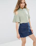 Asos Casual Blouse With Tie Sleeve - Green