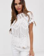 Lipsy All Over High Neck Lace Top In White