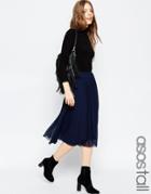 Asos Tall Pleated Midi Skirt - Navy