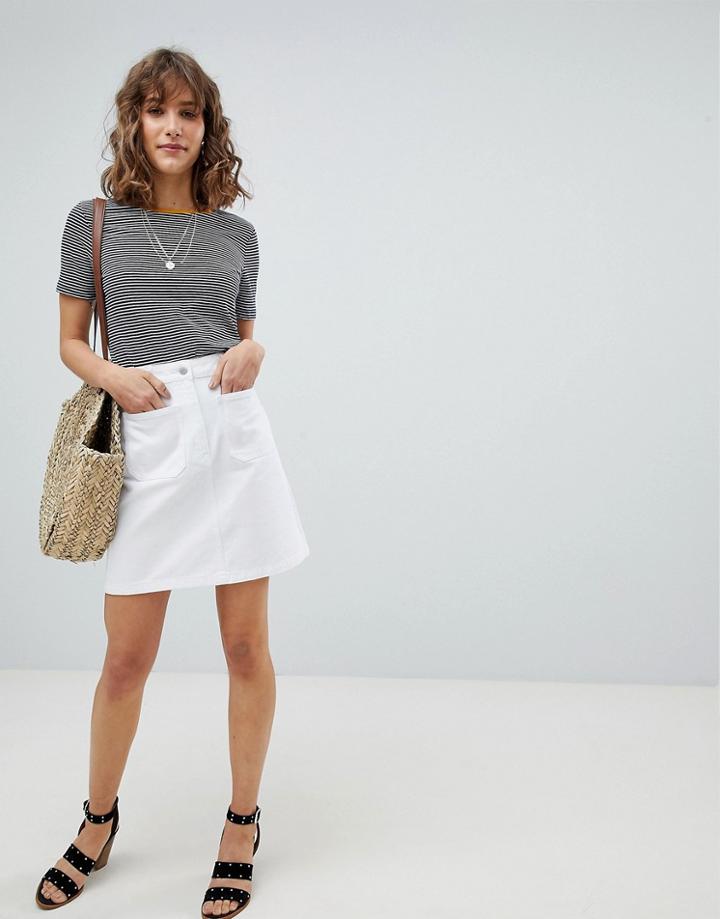 Warehouse Patch Pocket Denim Skirt - White