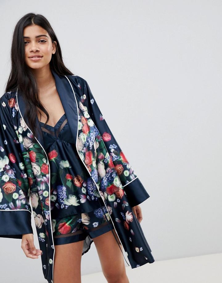 B By Ted Baker Kensington Floral Satin Kimono - Navy