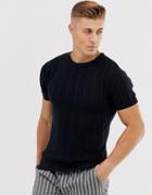 River Island Muscle Fit Knitted T-shirt In Navy