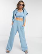 Monki Wee 3 Piece Set Waffle Texture Sweatpants In Blue-blues