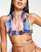 Asos Design Beach Crop Top In Feather Print - Part Of A Set-multi