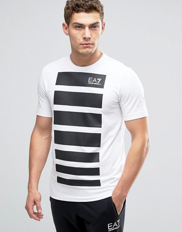 Emporio Armani Ea7 T-shirt With Graduated Stripe Front - White