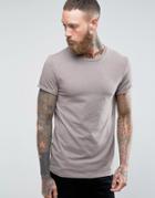 Asos Muscle T-shirt With Roll Sleeve In Brown - Brown