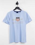 Gant T-shirt With Large Shield Logo In Light Blue-blues