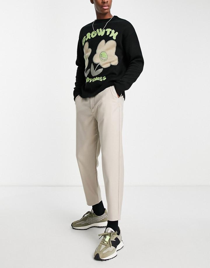 Bershka Loose Fit Formal Pants In Beige-neutral