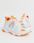 Asos Design Sneakers In White With Orange Color Pop And Chunky Sole - White