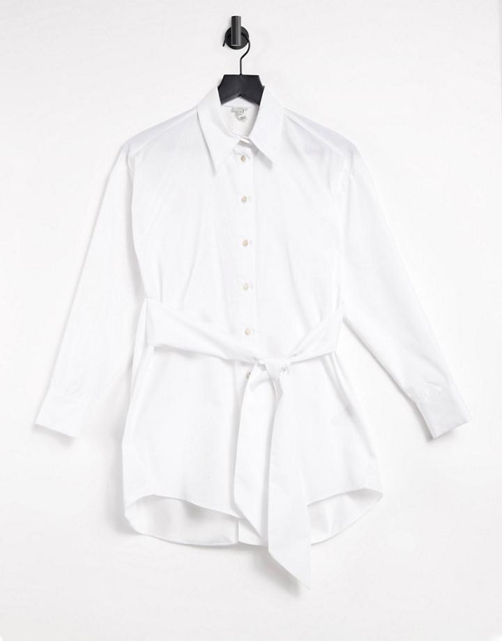 River Island Open Back Poplin Shirt In White