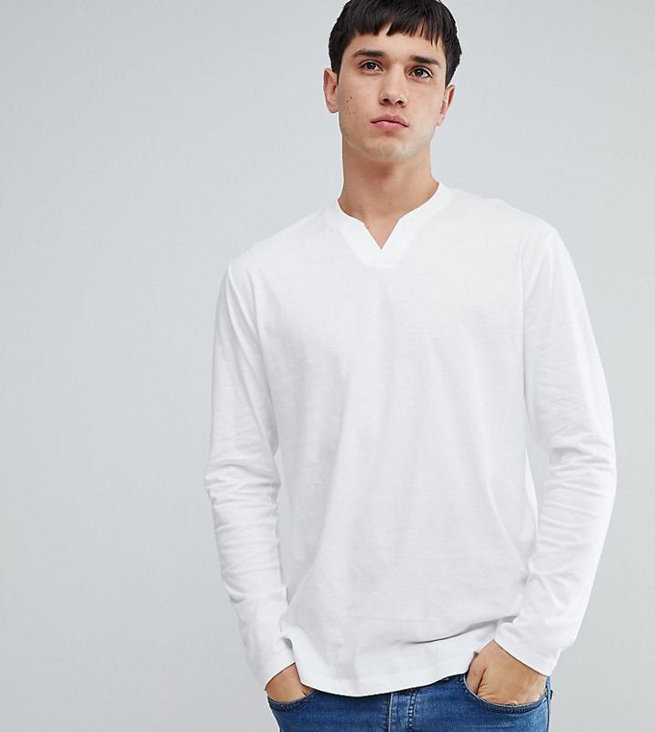 Asos Tall Long Sleeve Notch Neck T-shirt In White - White