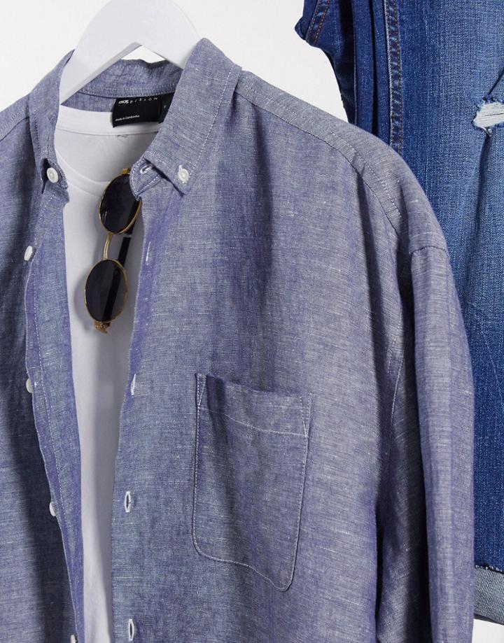 Asos Design Relaxed Fit Button Collar Shirt In Navy