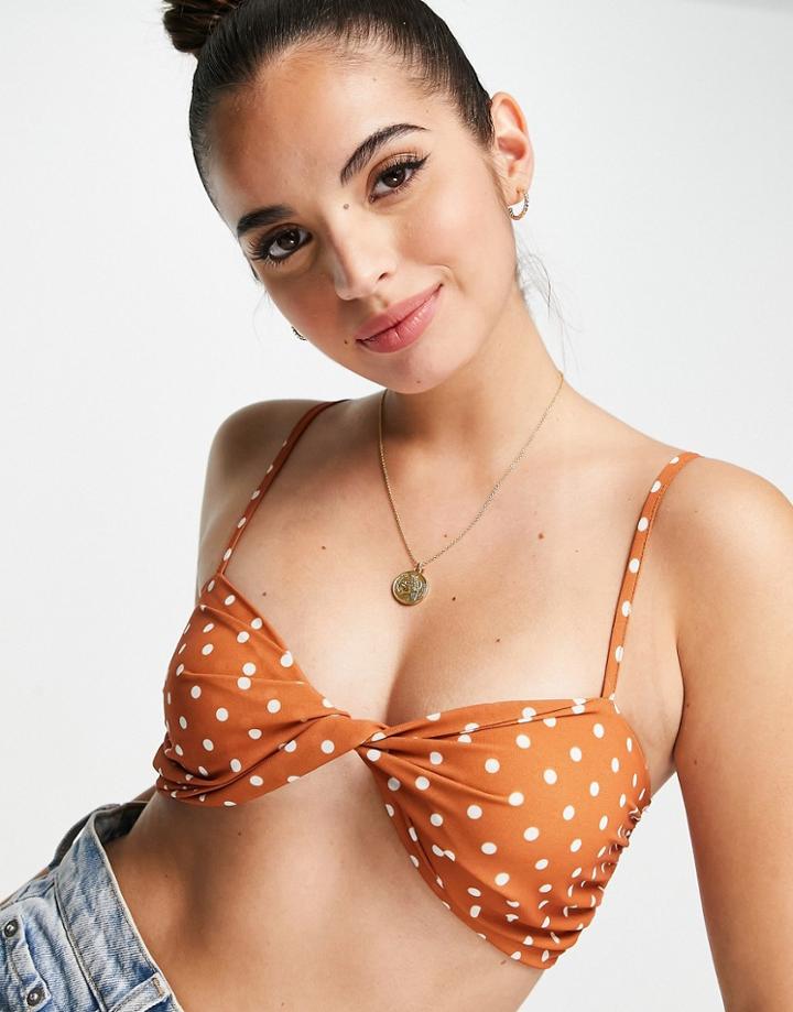 Unique 21 Beach Crop Top In Brown Polka Dot