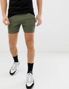 Asos Design Waffle Jersey Skinny Shorts In Shorter Length In Khaki - Green