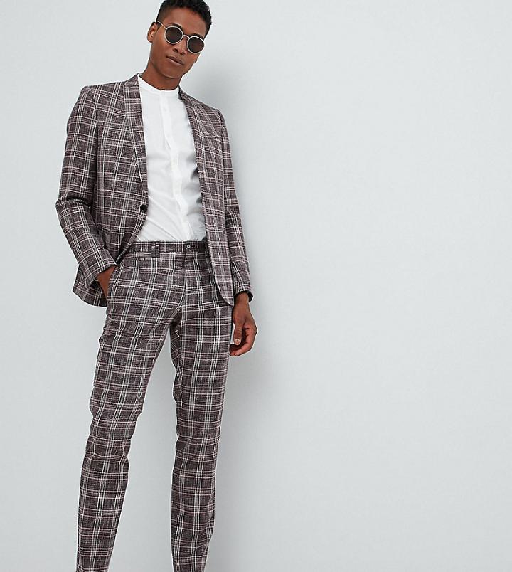 Noak Skinny Suit Pants In Check - Pink