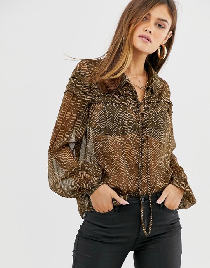 Y.a.s Printed Sheer Blouse With Volume Sleeve-multi