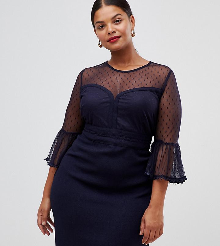 Lovedrobe Mesh Detail Ruffle Dress - Navy