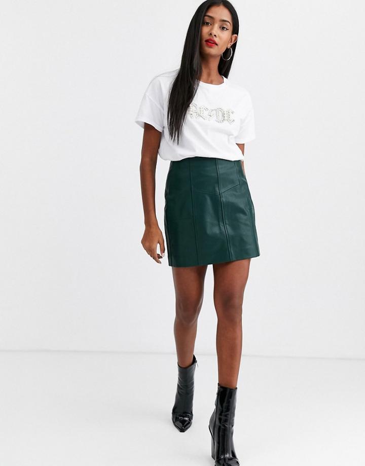Stradivarius Faux Leather Skirt In Green