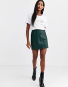 Stradivarius Faux Leather Skirt In Green