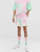 Asos Design Two-piece Jersey Shorts With Spray Print In Pink And Green-multi