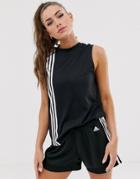 Adidas Training Three Stripe Tank In Black - Black