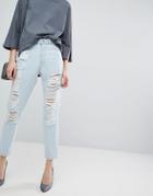 Dr Denim Nora Mom Jean With Rips And Abrasions - Blue