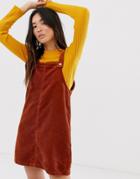Only Cord Pinny Dress With Pocket Detail-brown