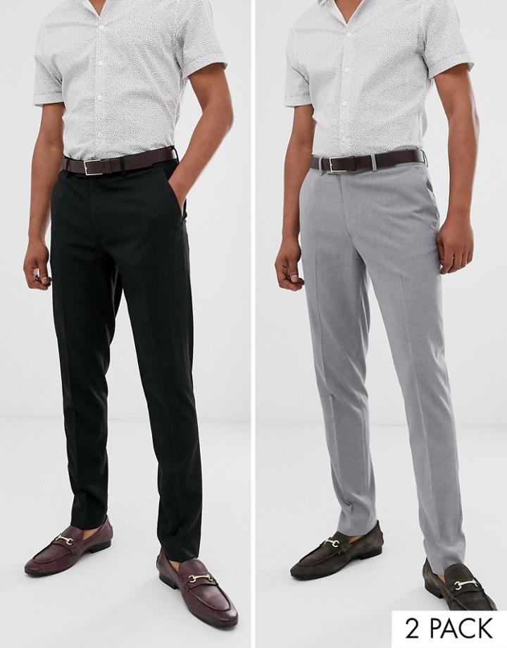 Asos Design 2 Pack Skinny Pants In Black And Gray Save - Multi