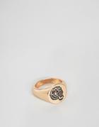 Asos Design Signet Ring In Gold With Tiger - Gold