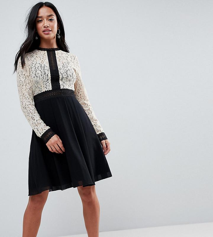 Little Mistress Petite All Over Lace Top Dress With Prom Skater Skirt - Multi