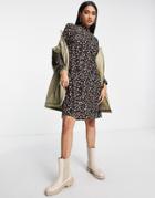 Vila Recycled Blend Mini Skater Dress With High Neck In Floral Print-multi