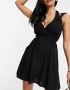Asos Design Fuller Bust Recycled Knot Strap Mini Beach Dress In Black