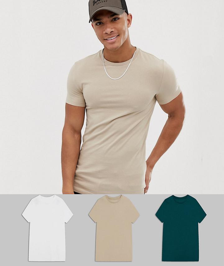 Asos Design 3 Pack Organic Muscle Fit T-shirt With Crew Neck Save