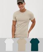 Asos Design 3 Pack Organic Muscle Fit T-shirt With Crew Neck Save