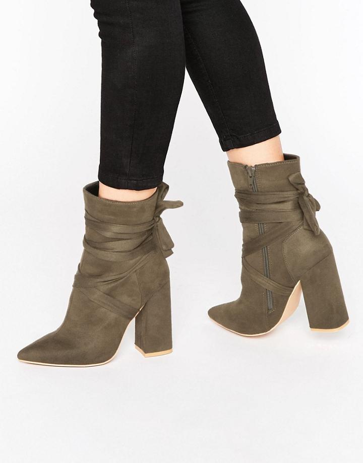 Missguided Wrap Around Block Heel Ankle Boots - Green