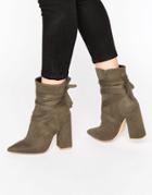 Missguided Wrap Around Block Heel Ankle Boots - Green