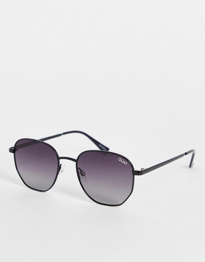 Quay Big Time Round Sunglasses With Polarized Lens In Black