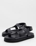 Silver Street Premium Chunky Sporty Sandals In Black Leather