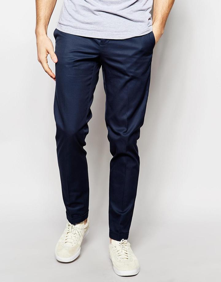 Sisley Slim Fit Chino With Turn Up - Navy