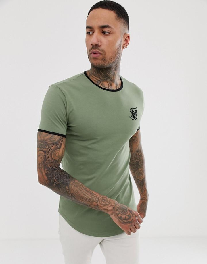 Siksilk Ringer T-shirt In Khaki - Green