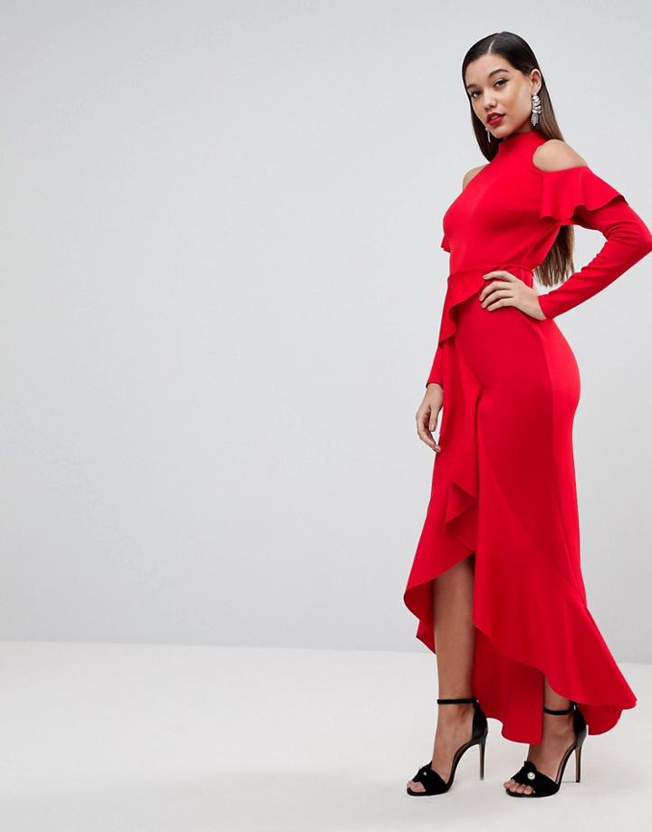 Asos Extreme Ruffle Open Back Maxi Dress - Multi