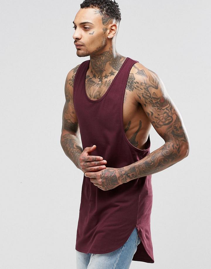 Asos Super Longline Vest With Curve Hem And Extreme Racer Back In Oxblood - Oxblood