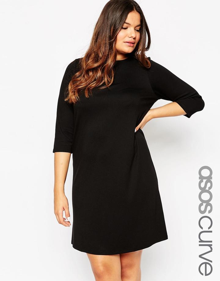 Asos Curve Ponte Shift Dress With 3/4 Sleeve - Black