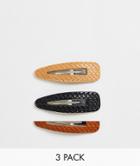 My Accessories London Woven 3 X Multipack Snap Hair Clips In Brown Mix
