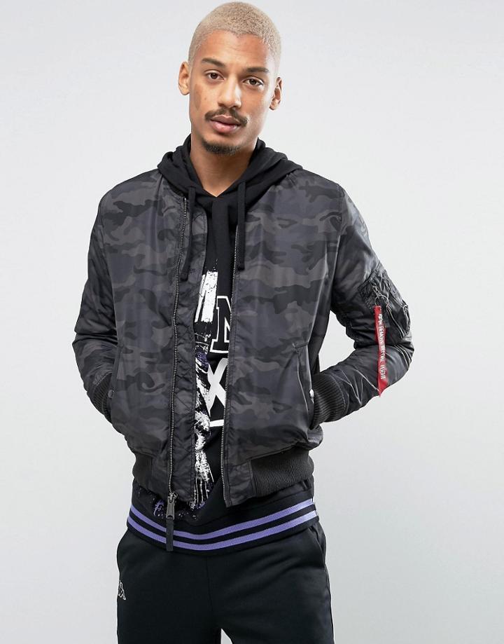Alpha Industries Ma1-tt Bomber Jacket Slim Fit In Black Camo - Black