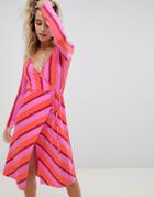 Boohoo Striped Wrap Midi Dress - Multi