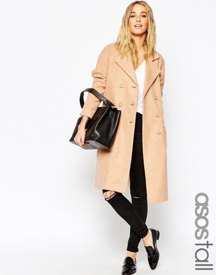 Asos Tall Coat In Cocoon Fit - Camel