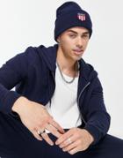 Gant Knitted Beanie In Navy With Retro Shield Logo
